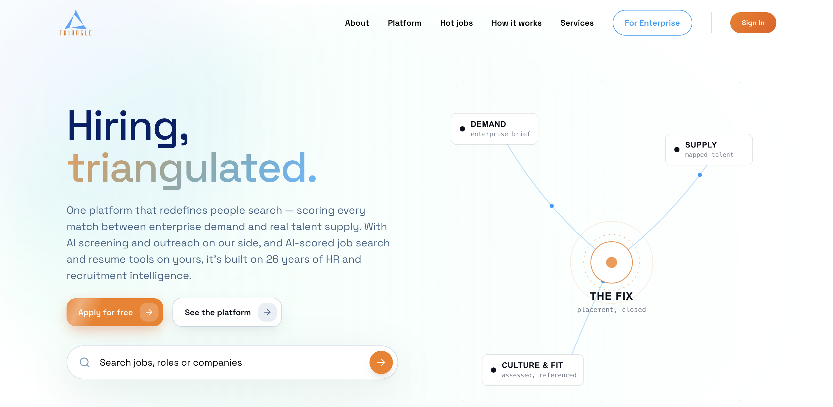 Triangle Recruit platform - hiring, triangulated homepage